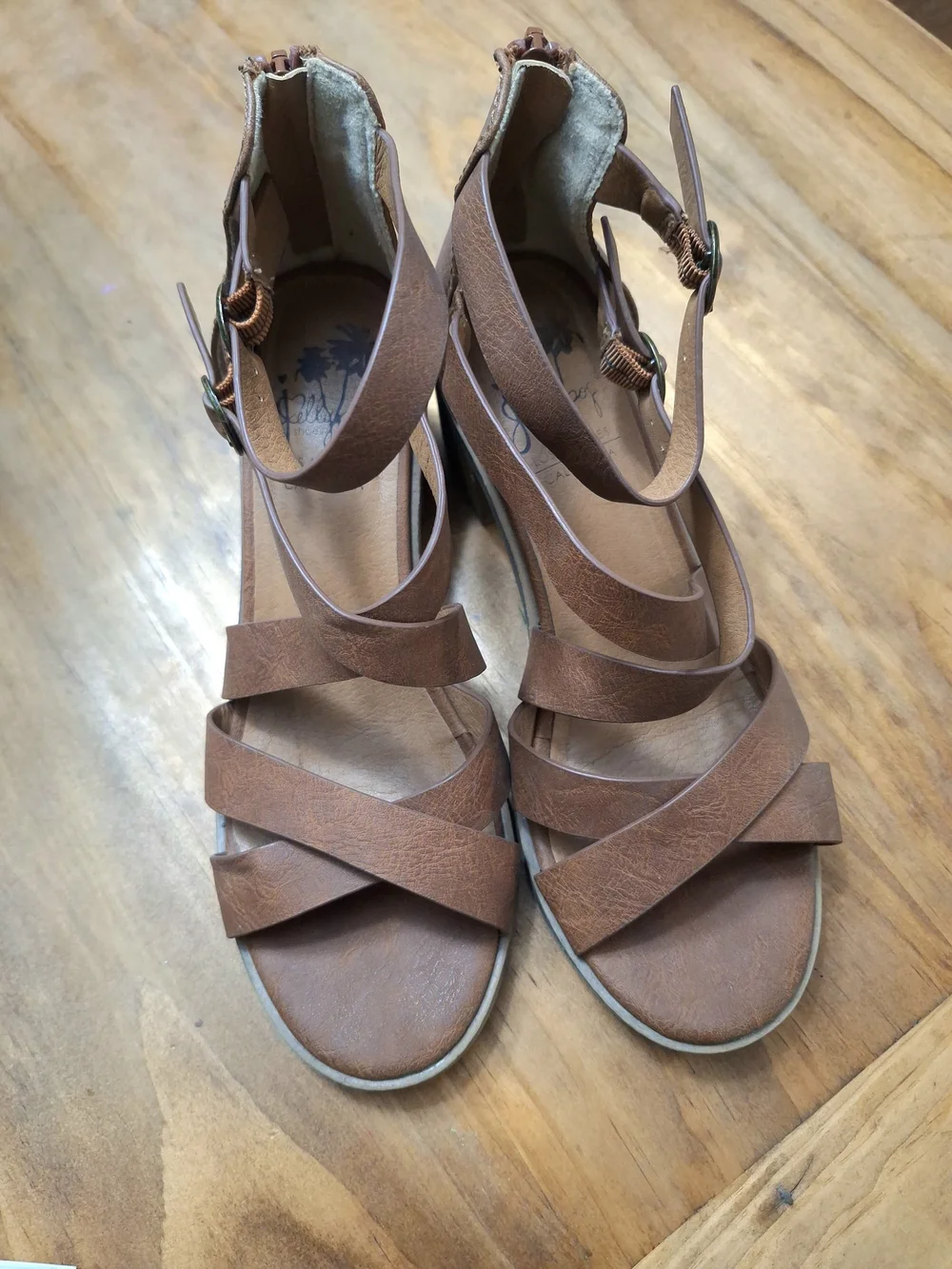 Jellypop Women's Brown Strappy Block Heel Sandals 8M